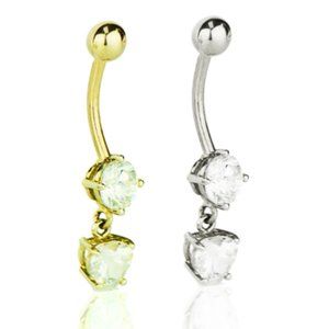 Belly Button Ring CZ Dangle Stones 14K Solid Gold for Womens Ladies Girls Dainty